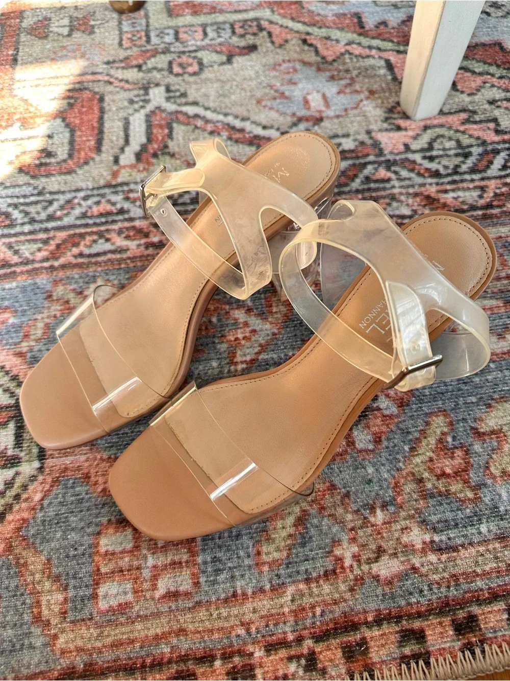 Michael by Michael Shannon Clear Lucite Block Heel Sandals Nude Size 9